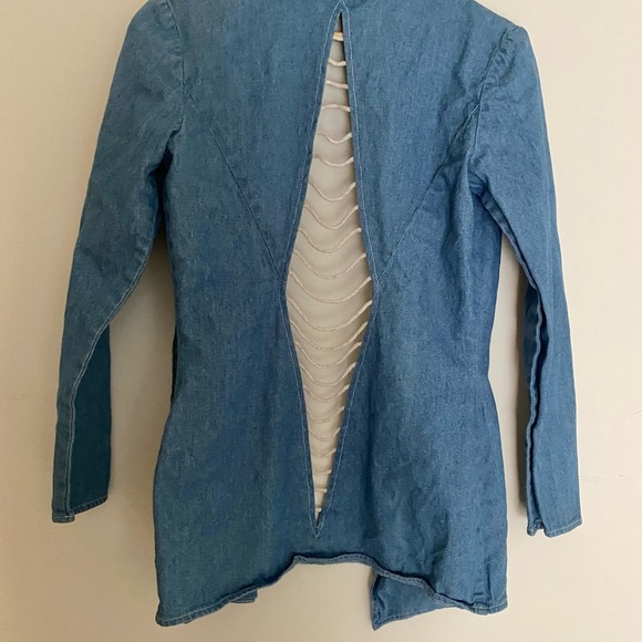 Vintage Jean Denim Caged Rope Jacket size Small Blue 80s - Picture 3 of 5